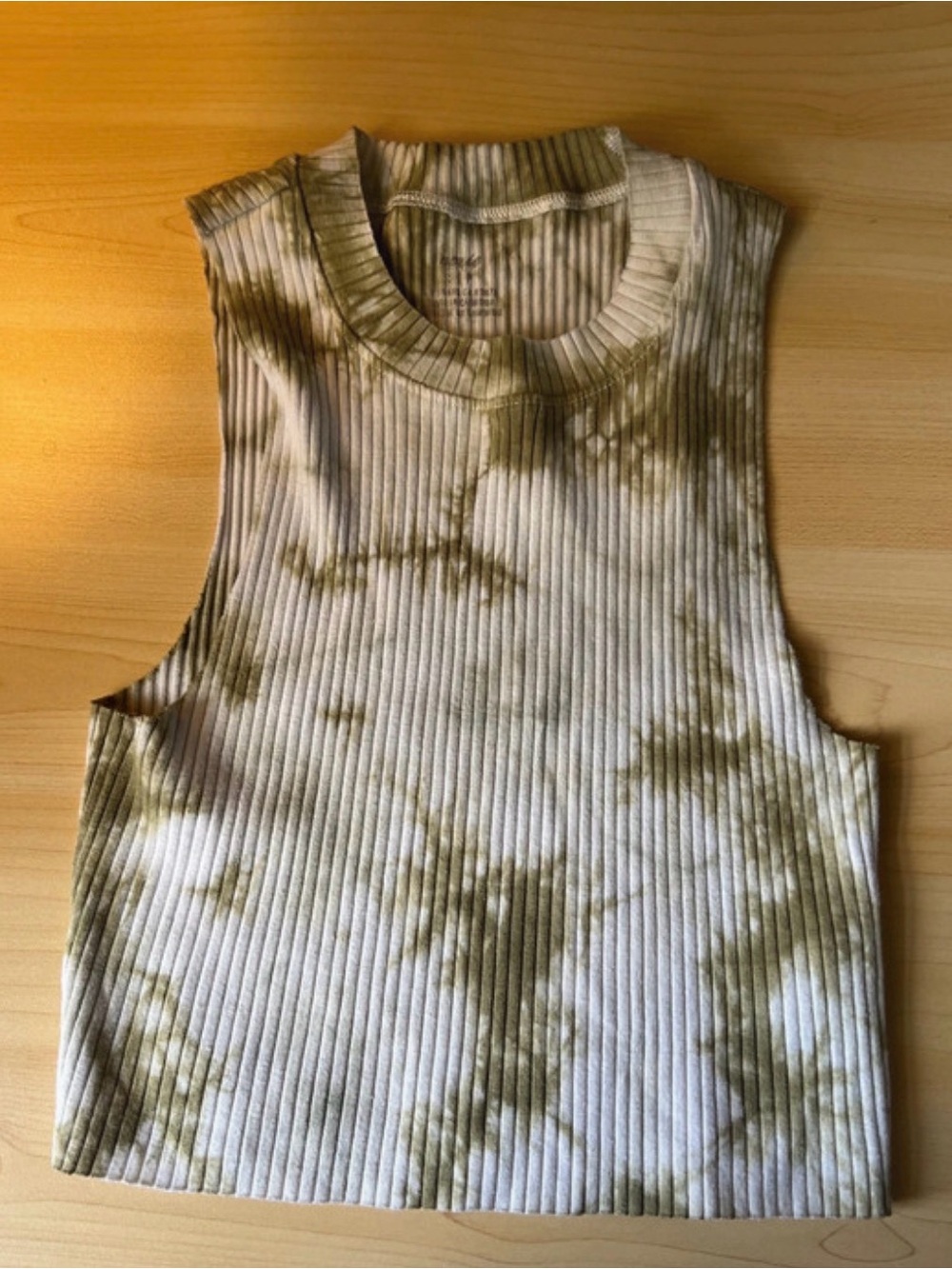 aerie Sleeveless Ribbed Tie-Dye Crop Top - Olive/White